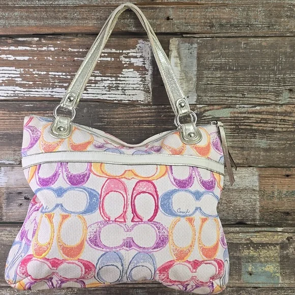 Coach Poppy Multicolor Signature Shoulder Bag - Picture 1 of 6